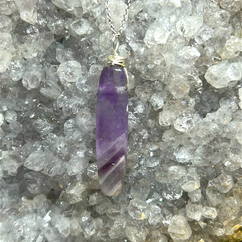 Wire wrapped chevron amethyst pendant